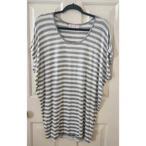 Michael Kors gray and white striped tunic top women's L